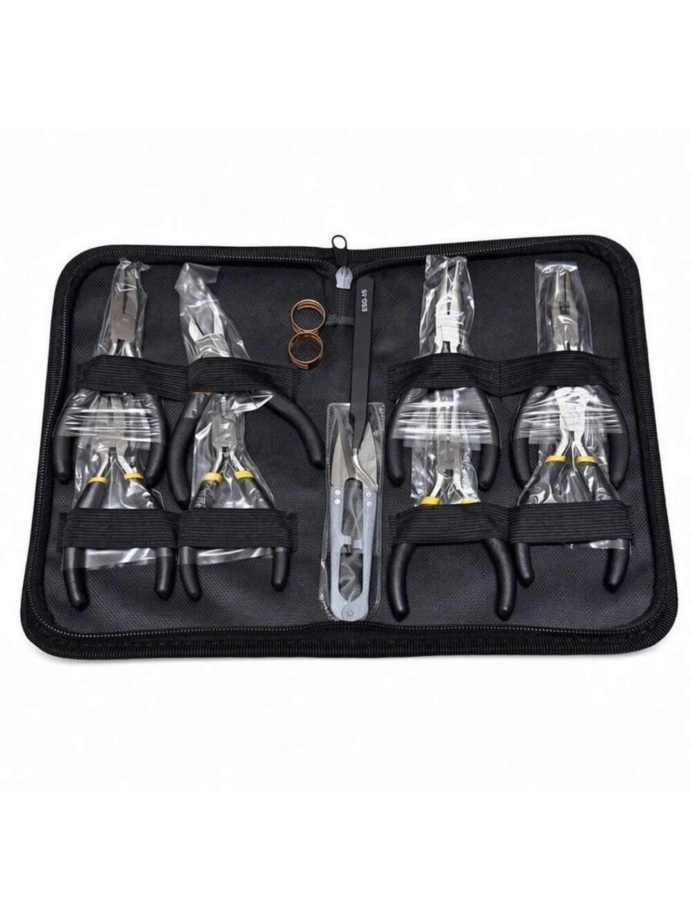 8pc Mini Pliers Set Long Nose Flat Round Diagonal Cutters Black Zip Case Kit